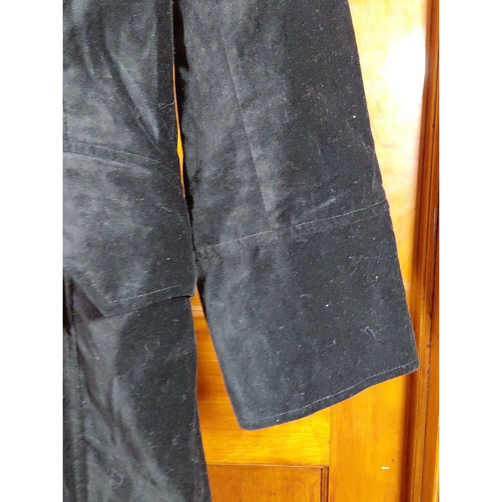 Newport News SP Petite Black Velvet Velour Double Breasted Maxi Trench Coat - Picture 4 of 11